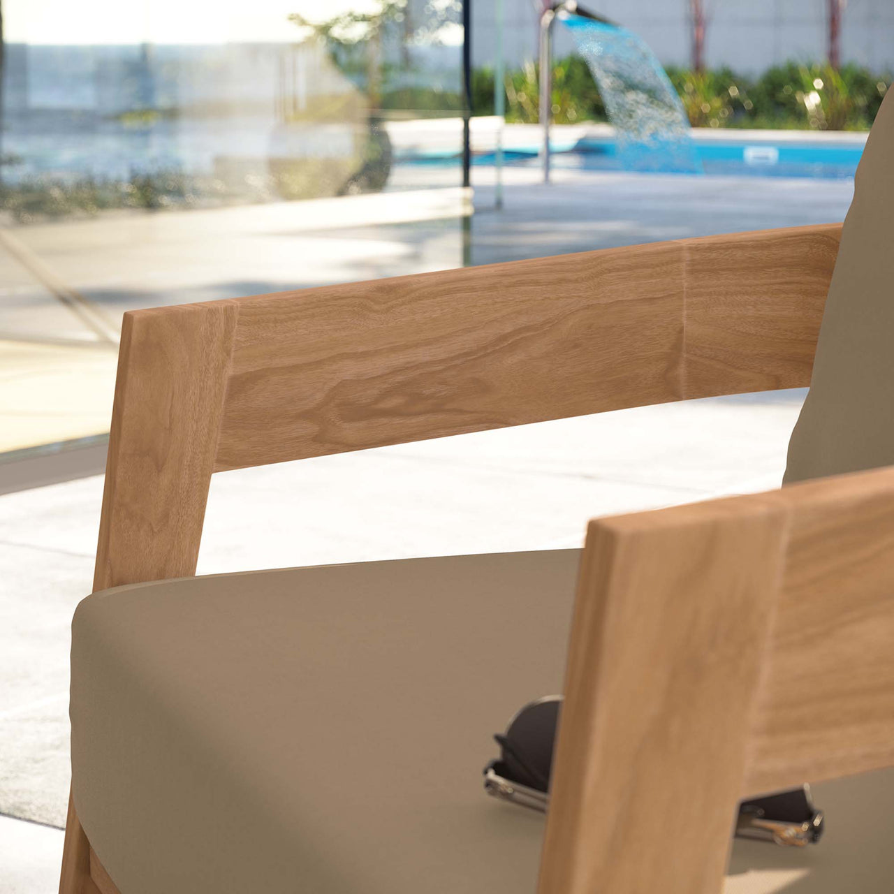 Teca Alfresco Armchair, Natural Wood & Light Brown