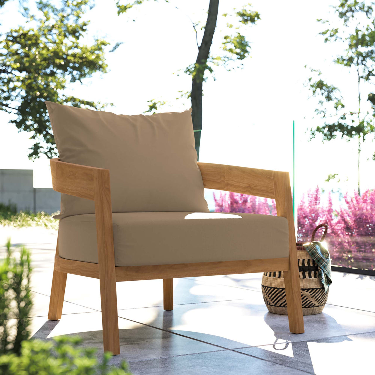 Teca Alfresco Armchair, Natural Wood & Light Brown