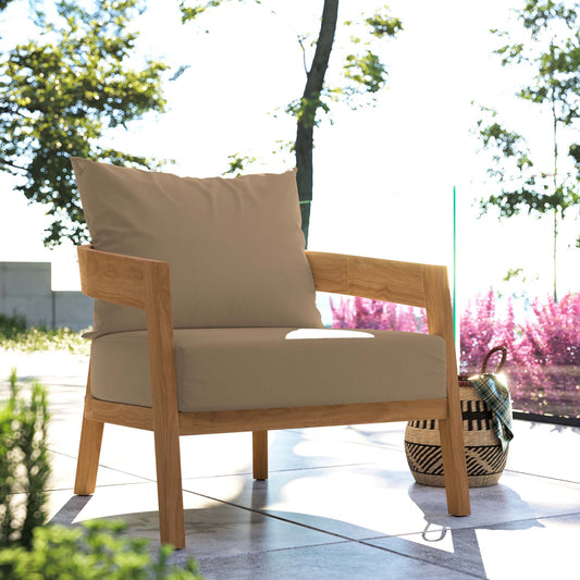 Teca Alfresco Armchair, Natural Wood & Light Brown