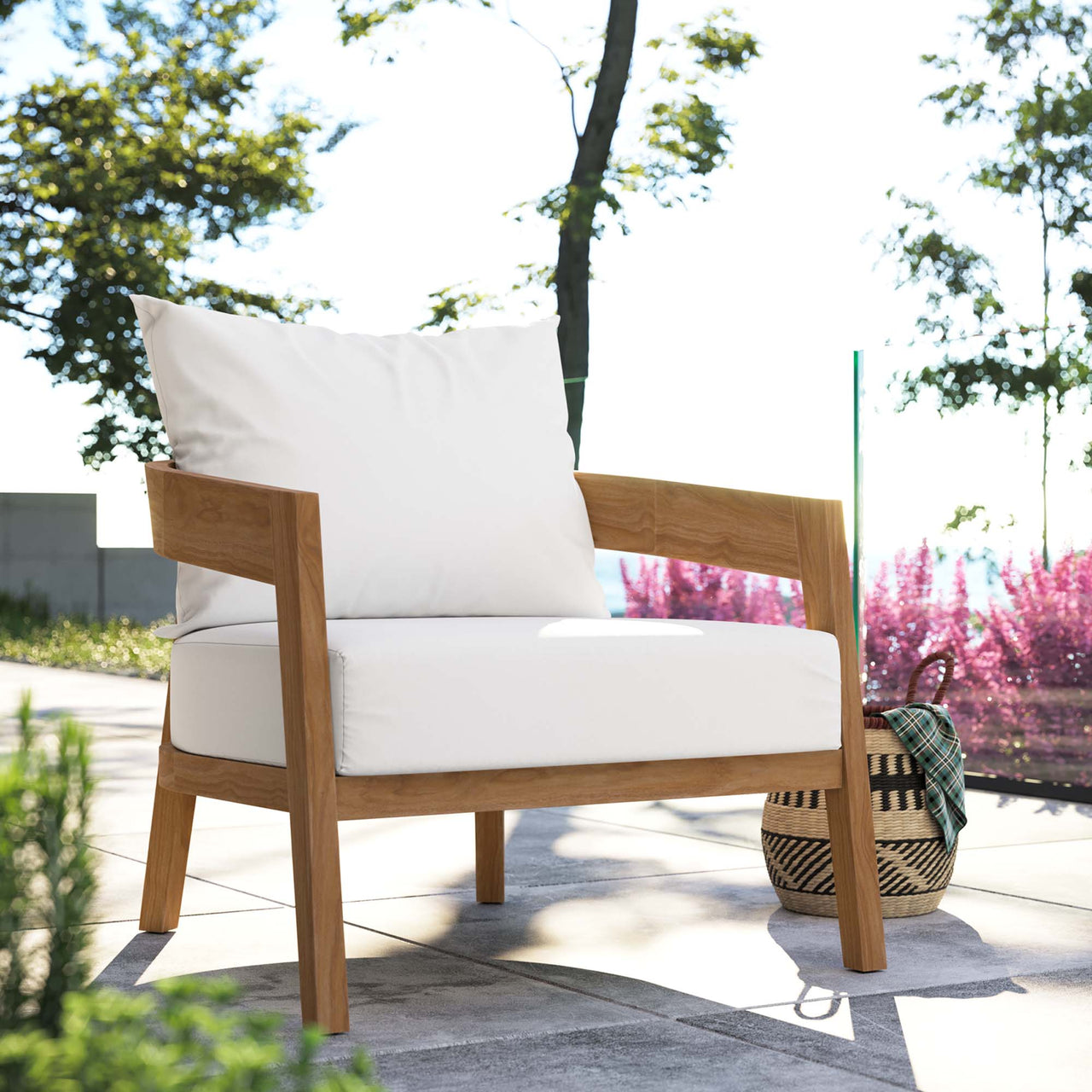 Teca Alfresco Armchair, Natural Wood & White