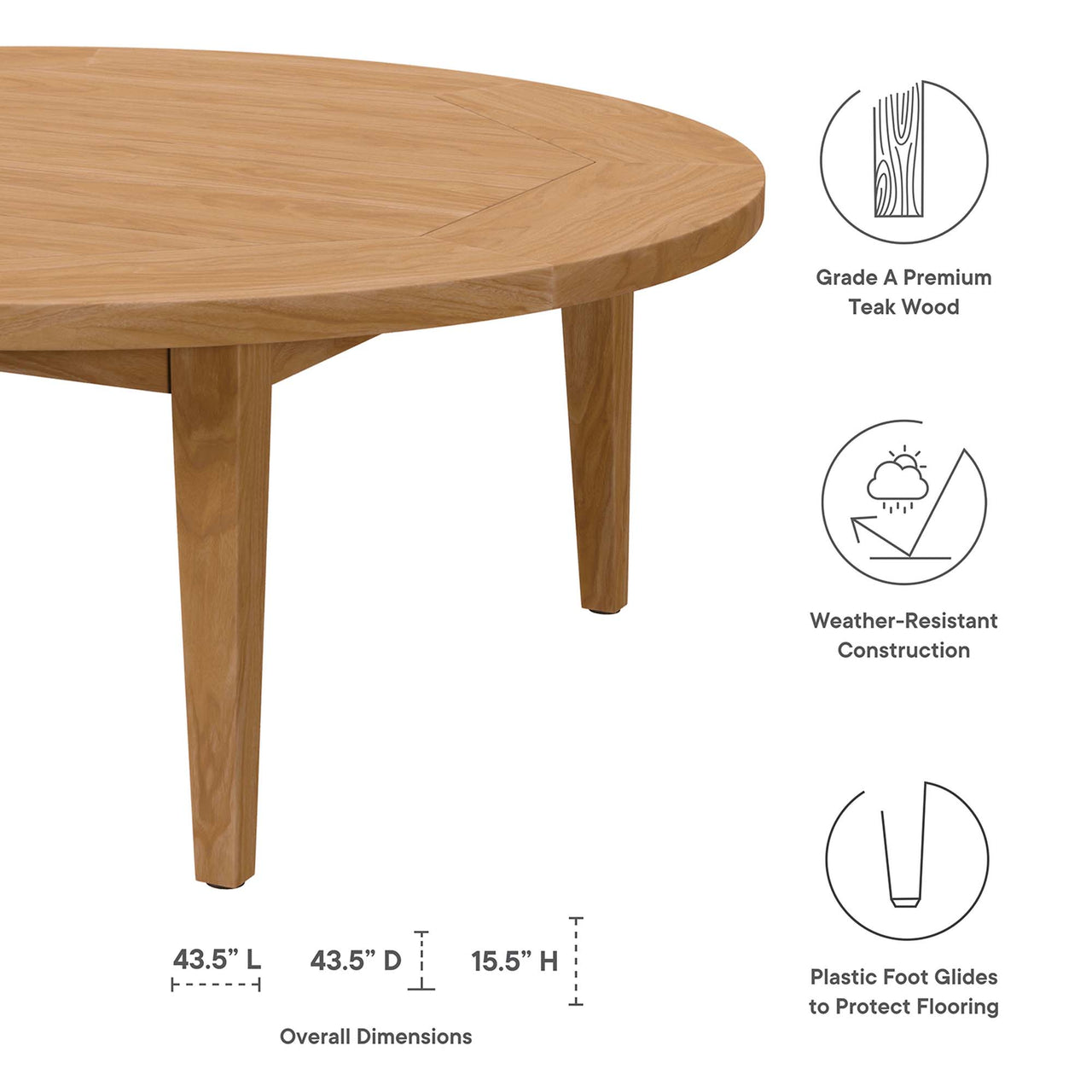 Teca Alfresco Coffee Table, Natural Wood