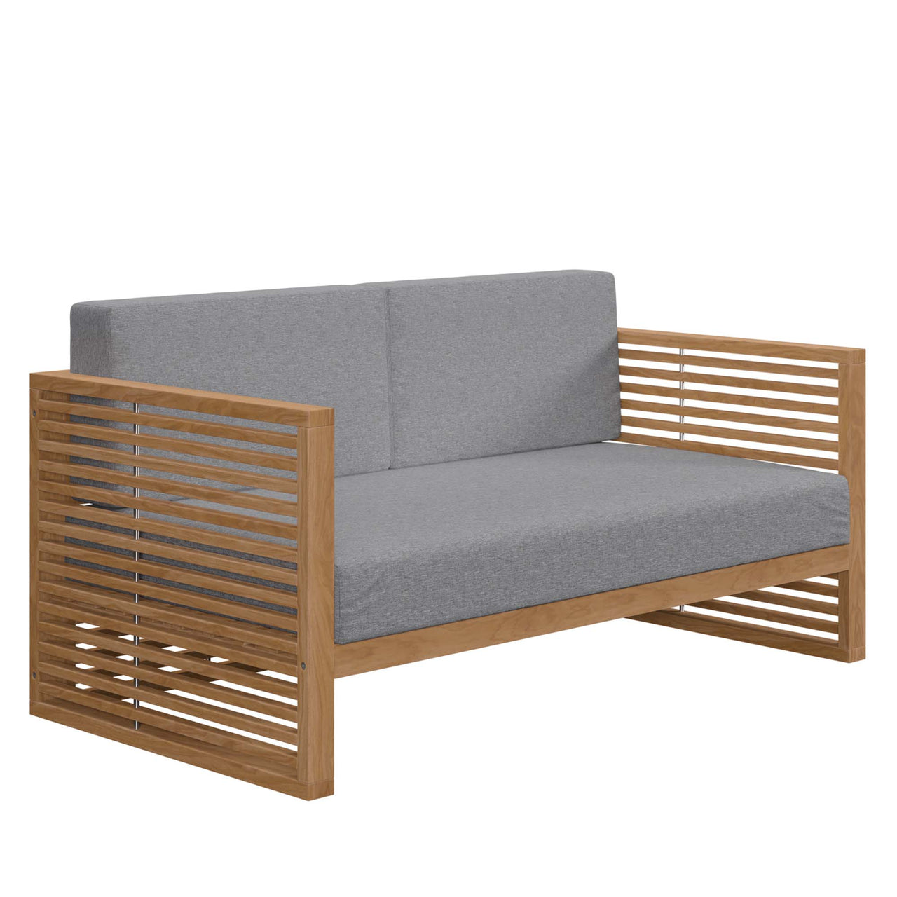 Ladder Rung Alfresco Teak Loveseat, Natural Wood & Gray