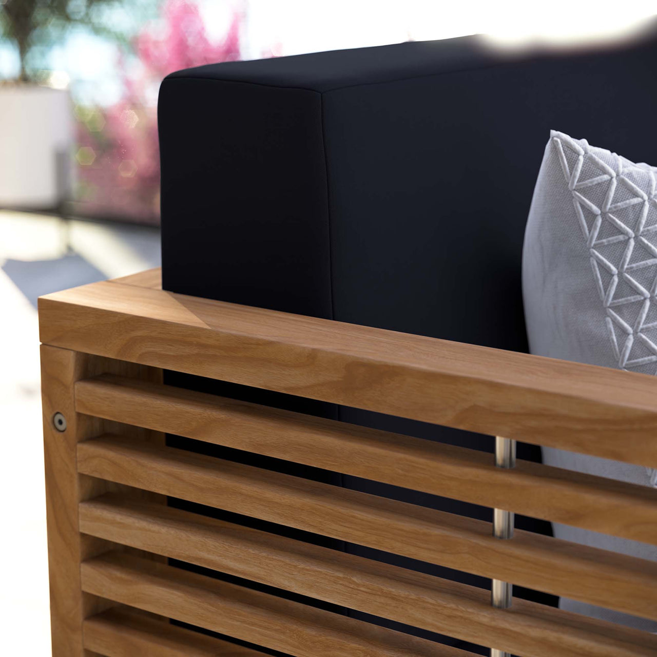 Ladder Rung Alfresco Teak Loveseat, Natural Wood & Navy