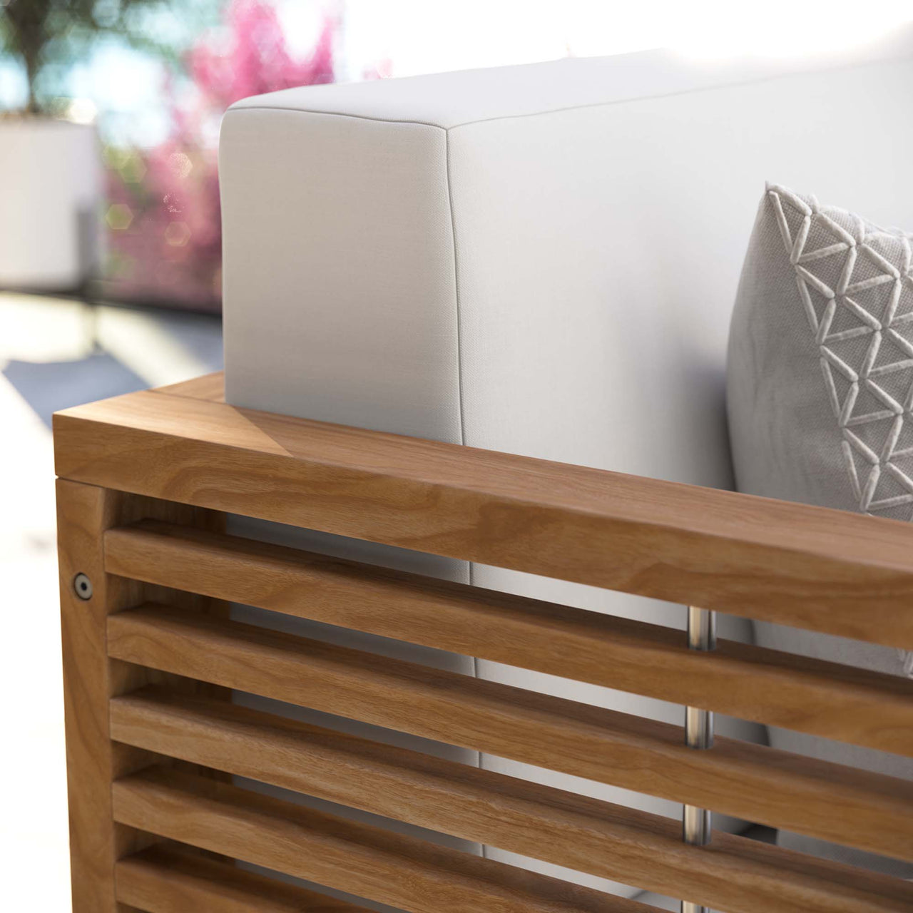 Ladder Rung Alfresco Teak Loveseat, Natural Wood & White