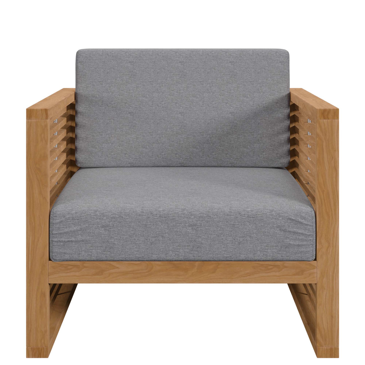 Ladder Rung Alfresco Teak Armchair, Natural Wood & Gray