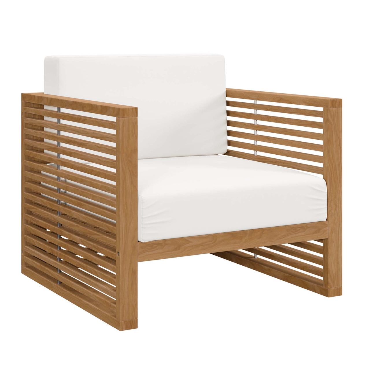 Ladder Rung Alfresco Teak Armchair, Natural Wood & White