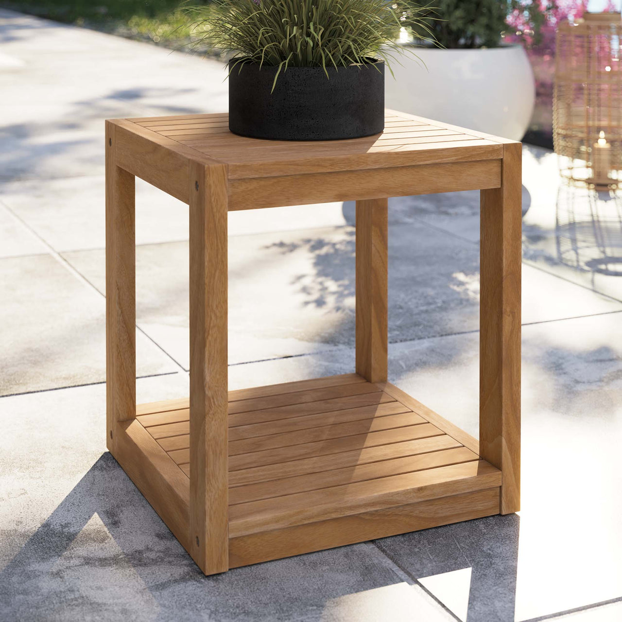 Ladder Rung Alfresco Teak Side Table, Natural Wood