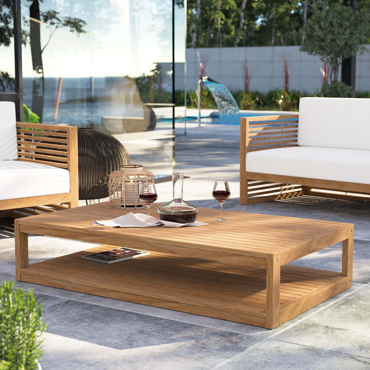 Ladder Rung Alfresco Teak Coffee Table, Natural Wood