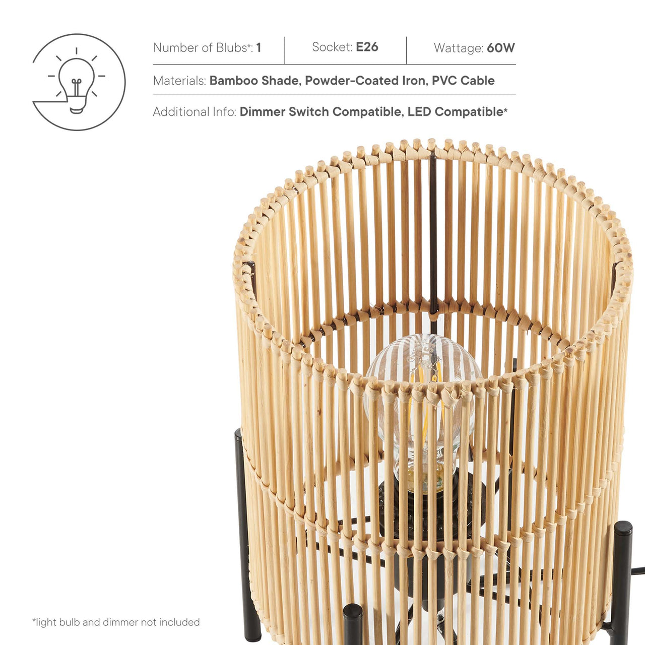 Caldeira Table Lamp, Natural Wood