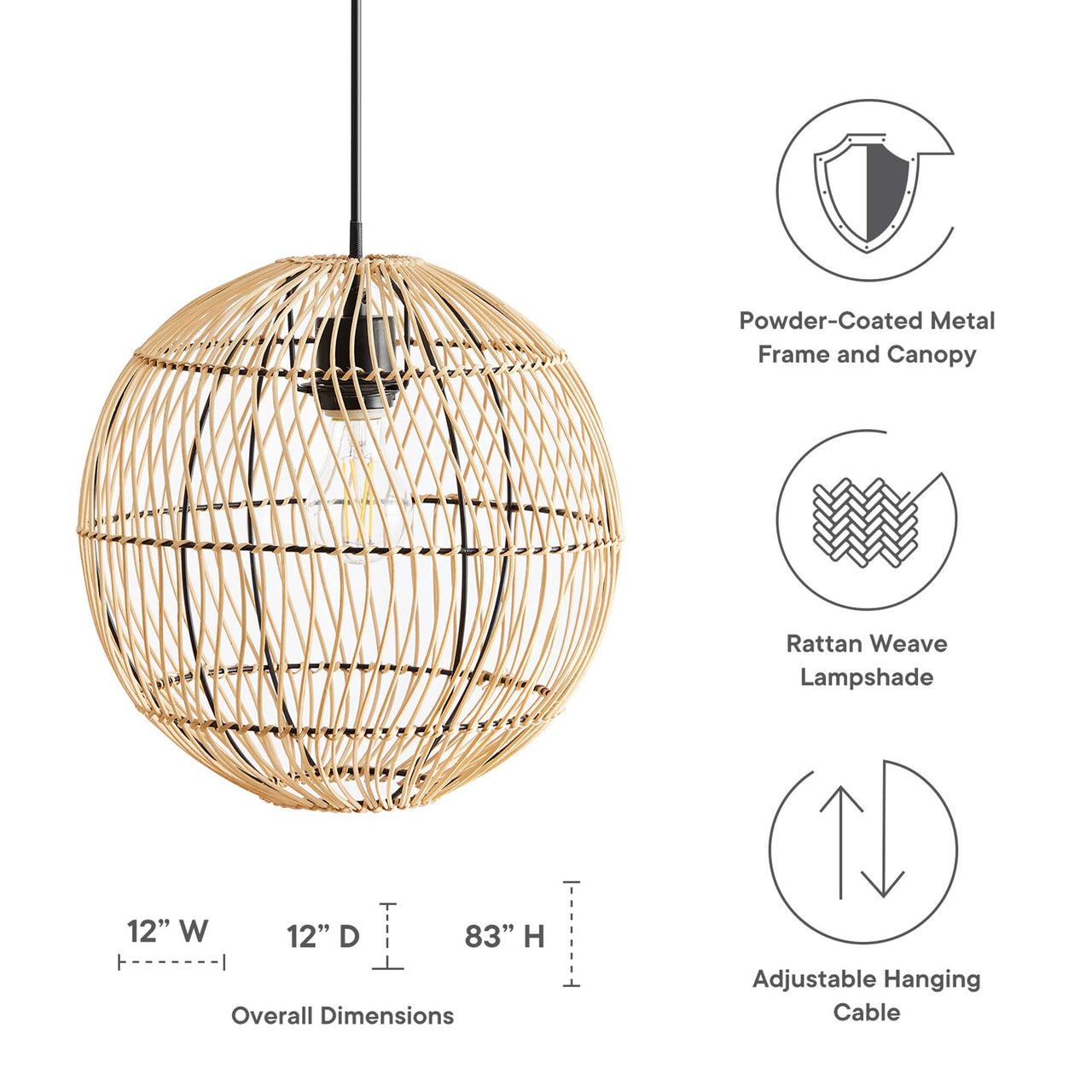 Orvane Pendant Light, Natural Wood