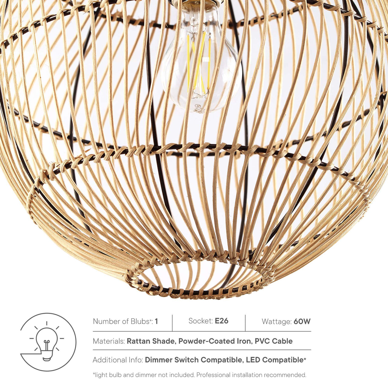 Orvane Pendant Light, Natural Wood