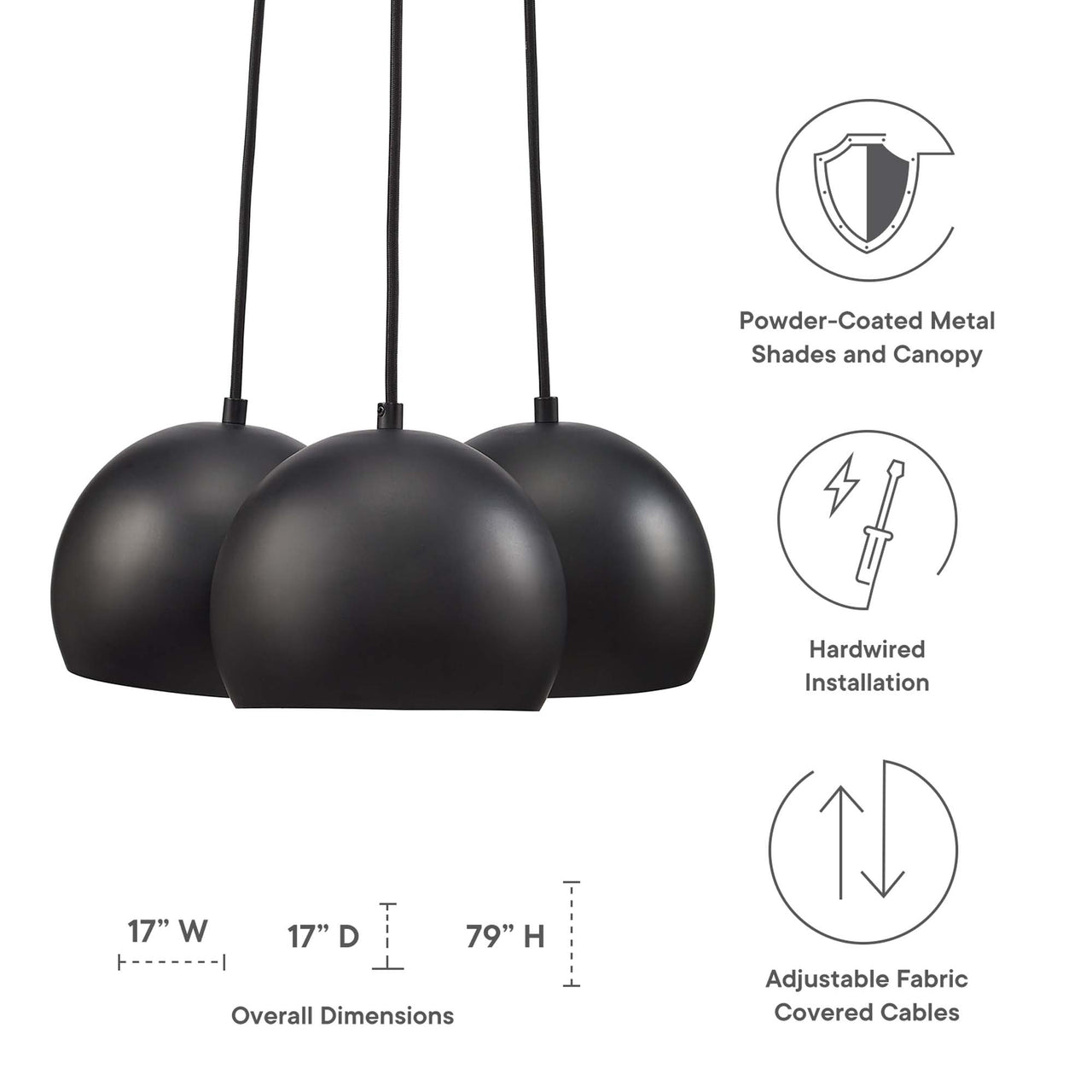 Goblet 3-Light Metal Pendant, Black