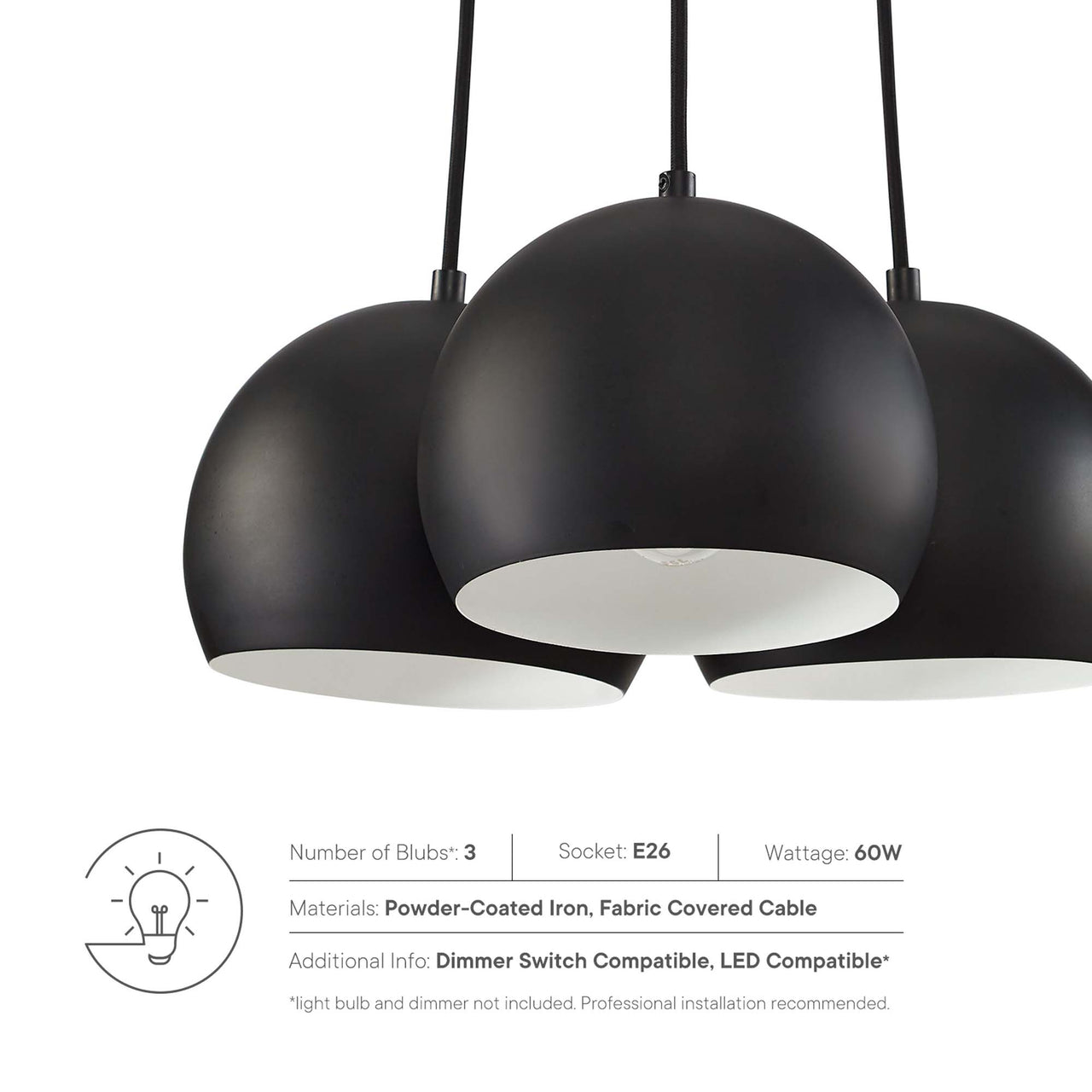 Goblet 3-Light Metal Pendant, Black