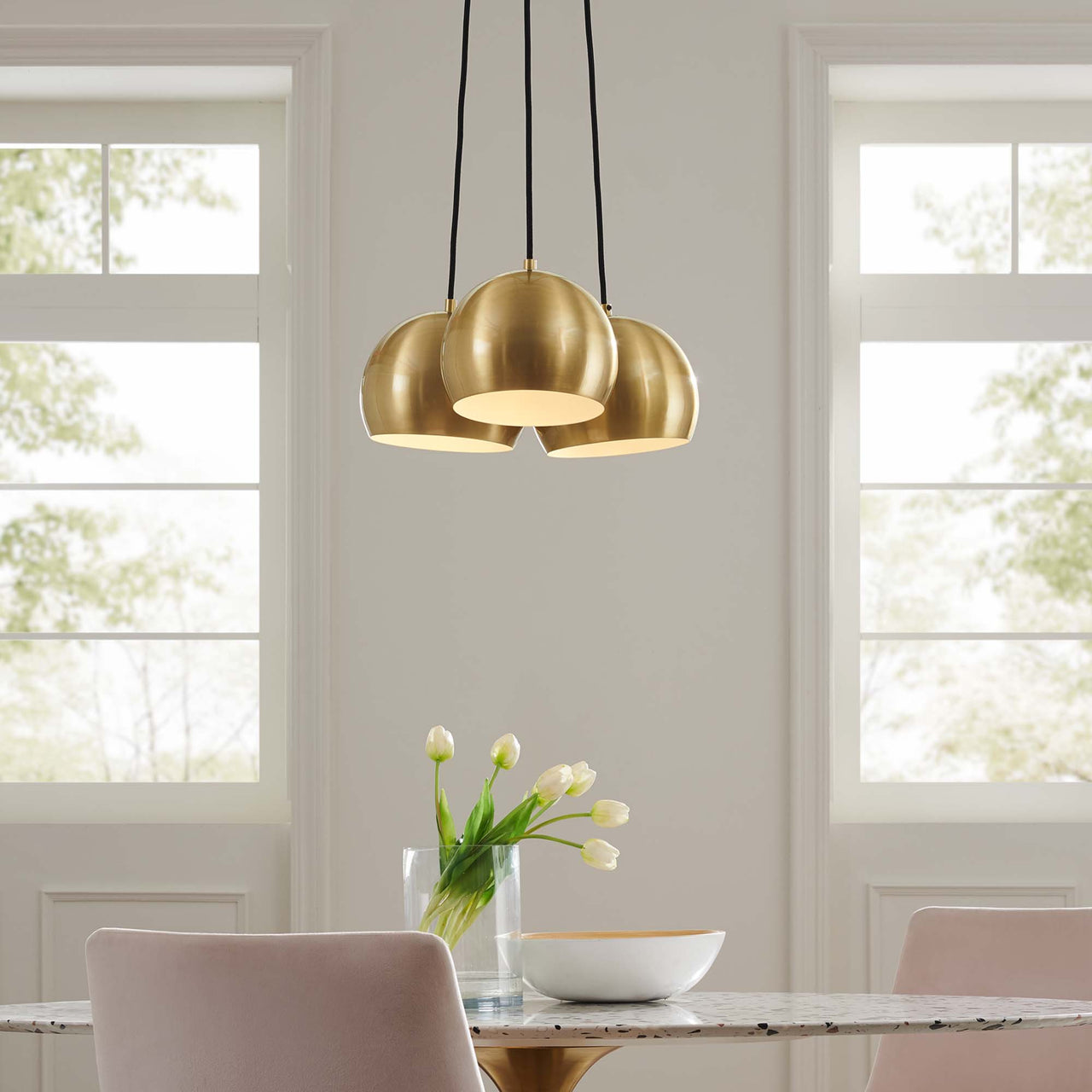 Goblet 3-Light Metal Pendant, Satin Brass