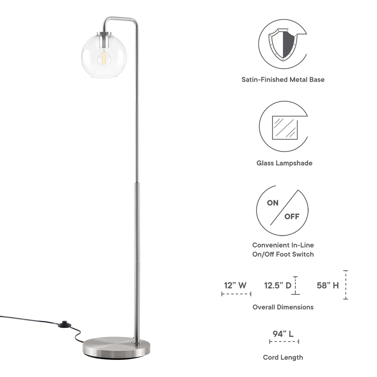 Discharge Floor Lamp, Satin Nickel