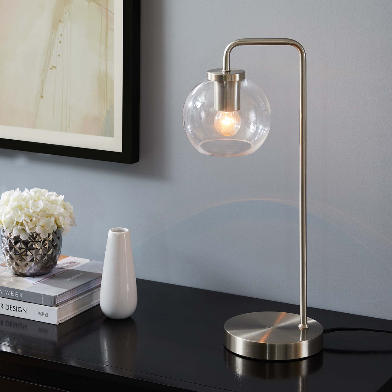 Discharge Table Lamp, Satin Nickel
