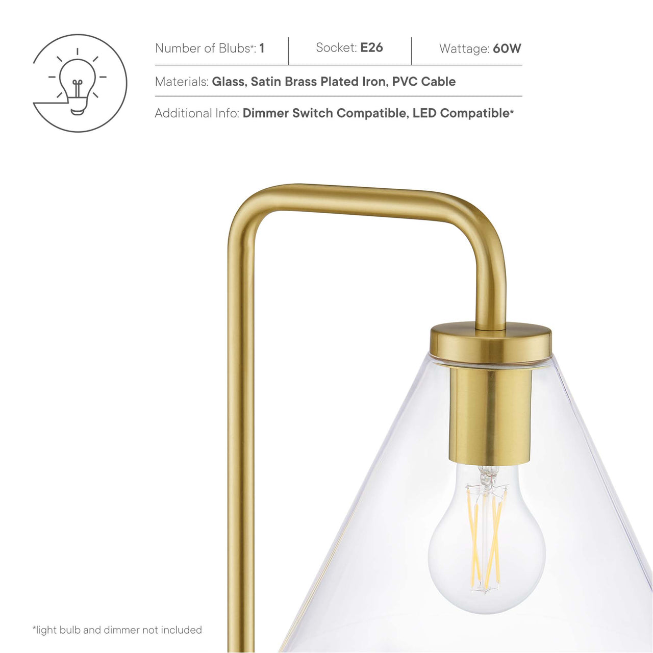 Lumen Cone Floor Lamp, Satin Brass