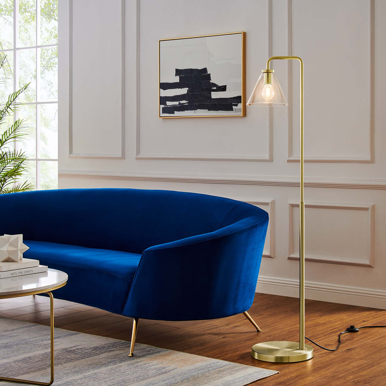 Lumen Cone Floor Lamp, Satin Brass