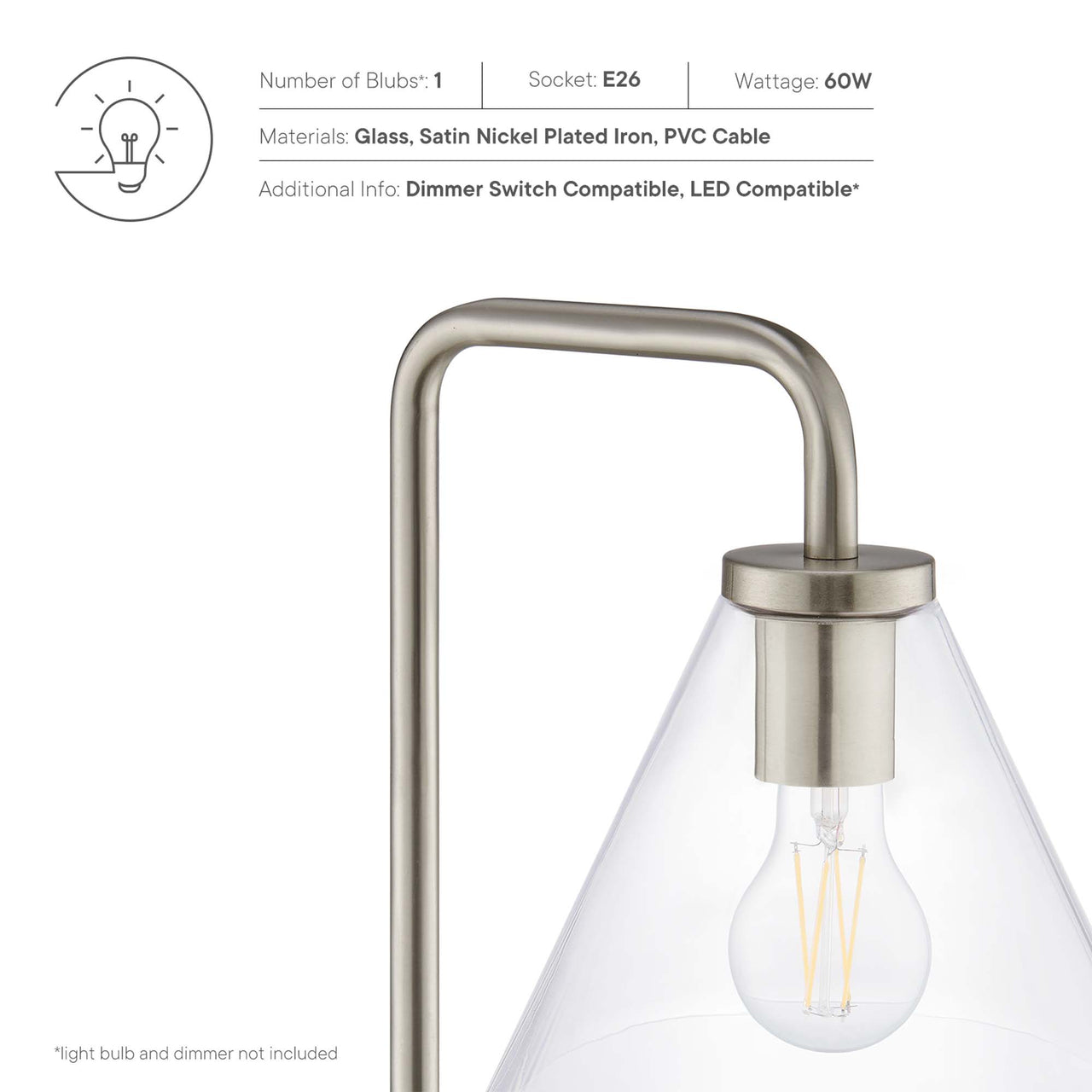 Lumen Cone Floor Lamp, Satin Nickel