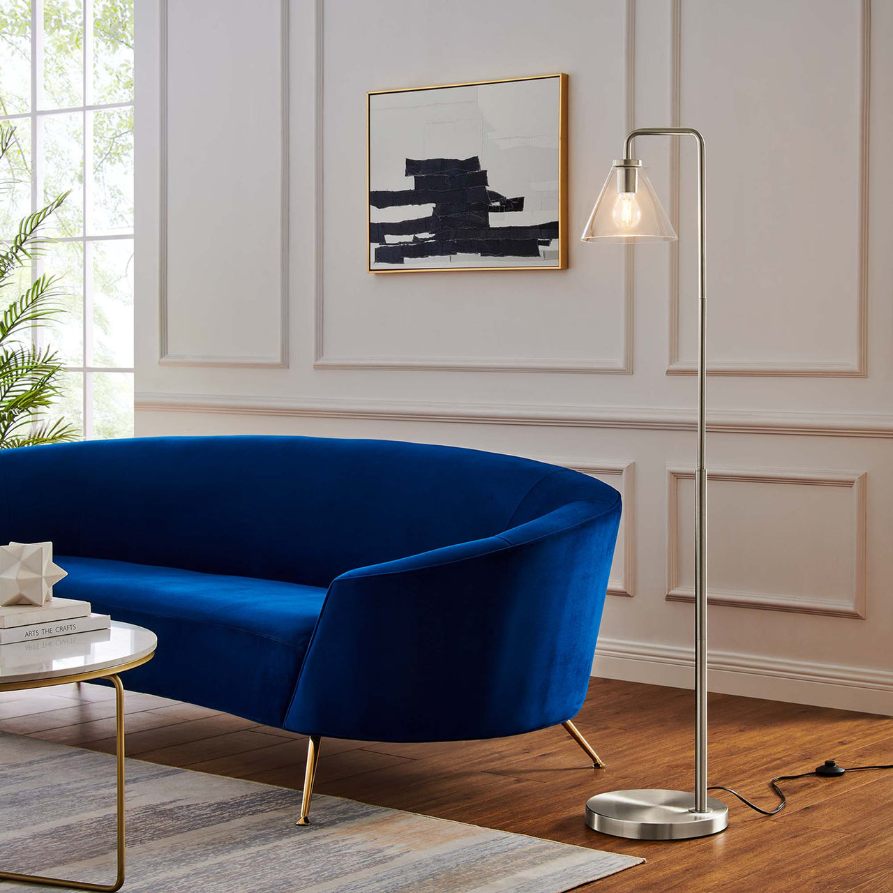 Lumen Cone Floor Lamp, Satin Nickel