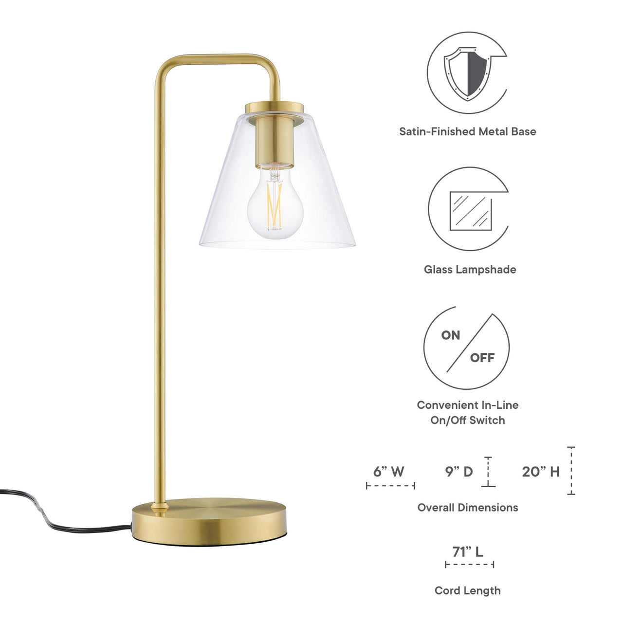 Lumen Cone Table Lamp, Satin Brass