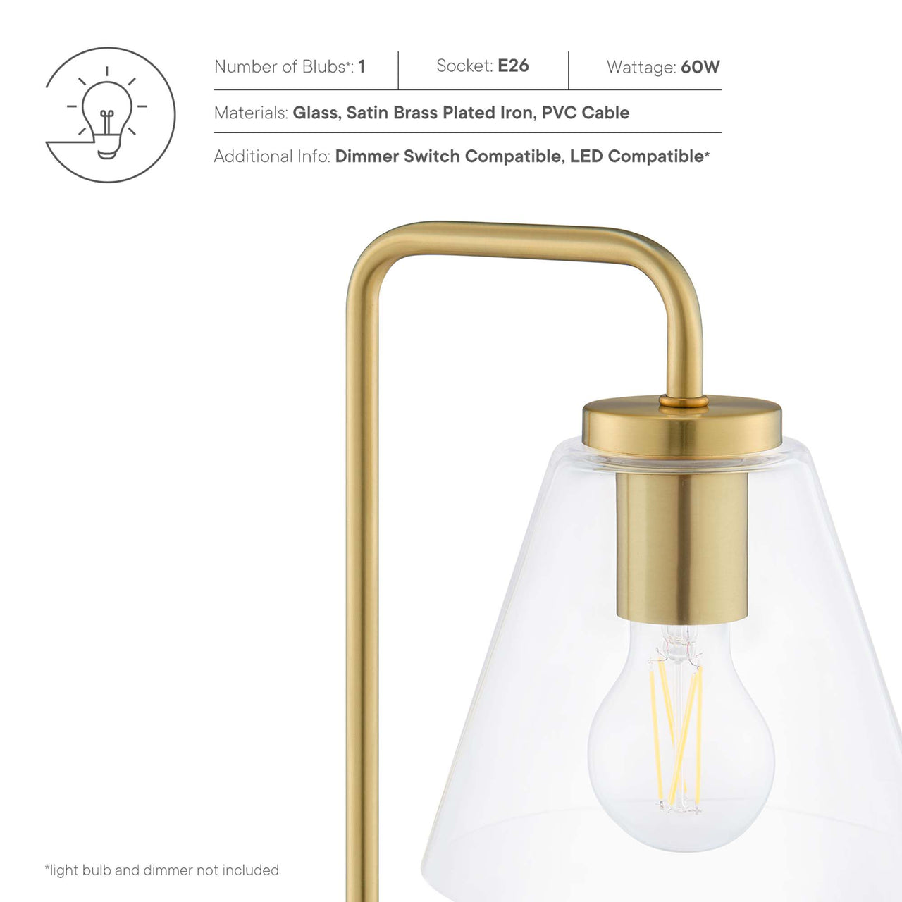 Lumen Cone Table Lamp, Satin Brass