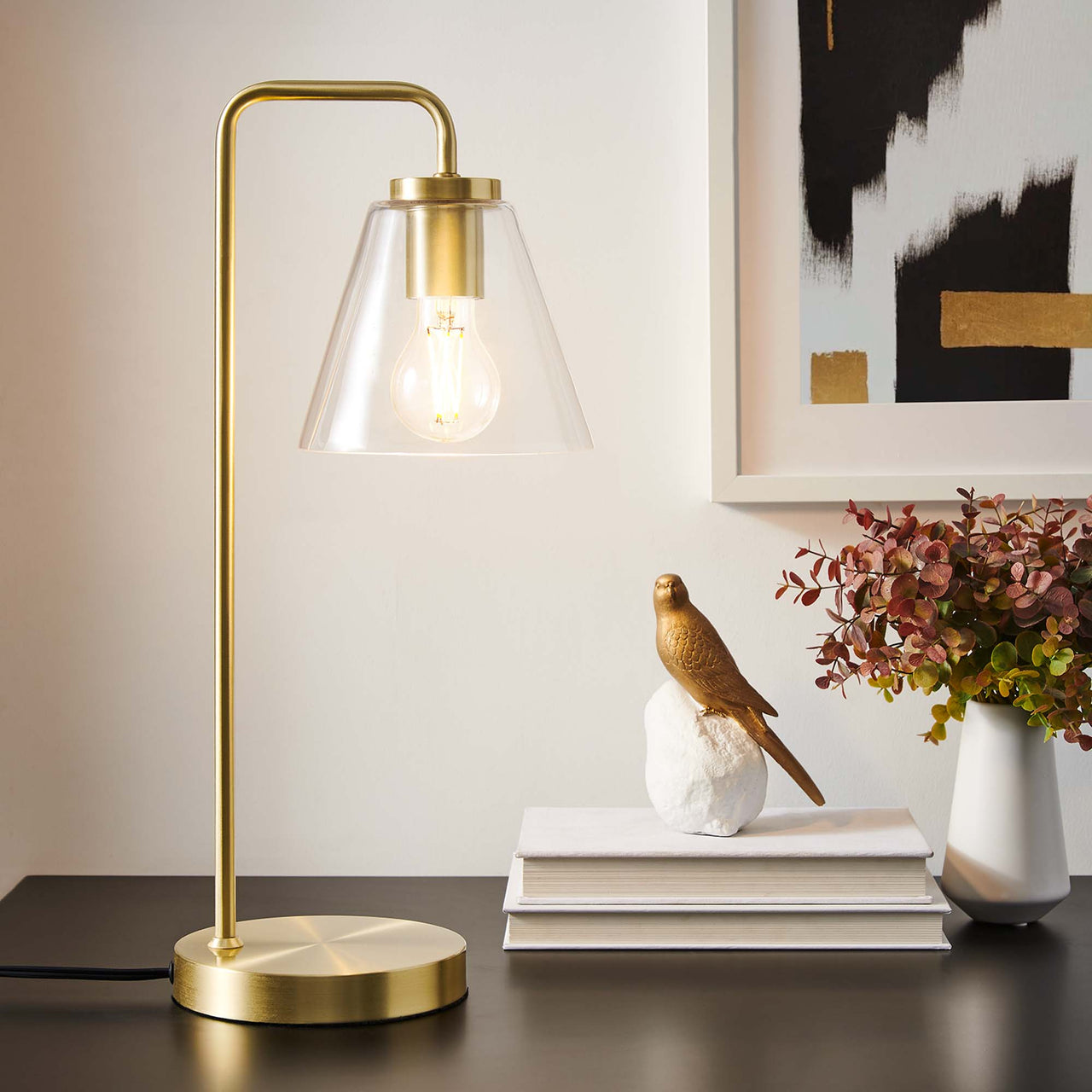 Lumen Cone Table Lamp, Satin Brass