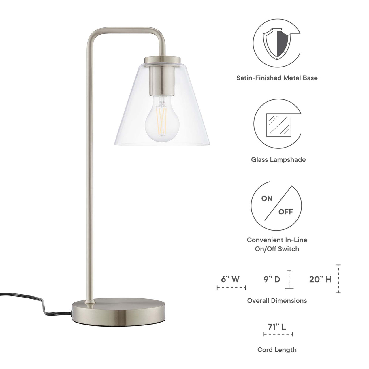 Lumen Cone Table Lamp, Satin Nickel
