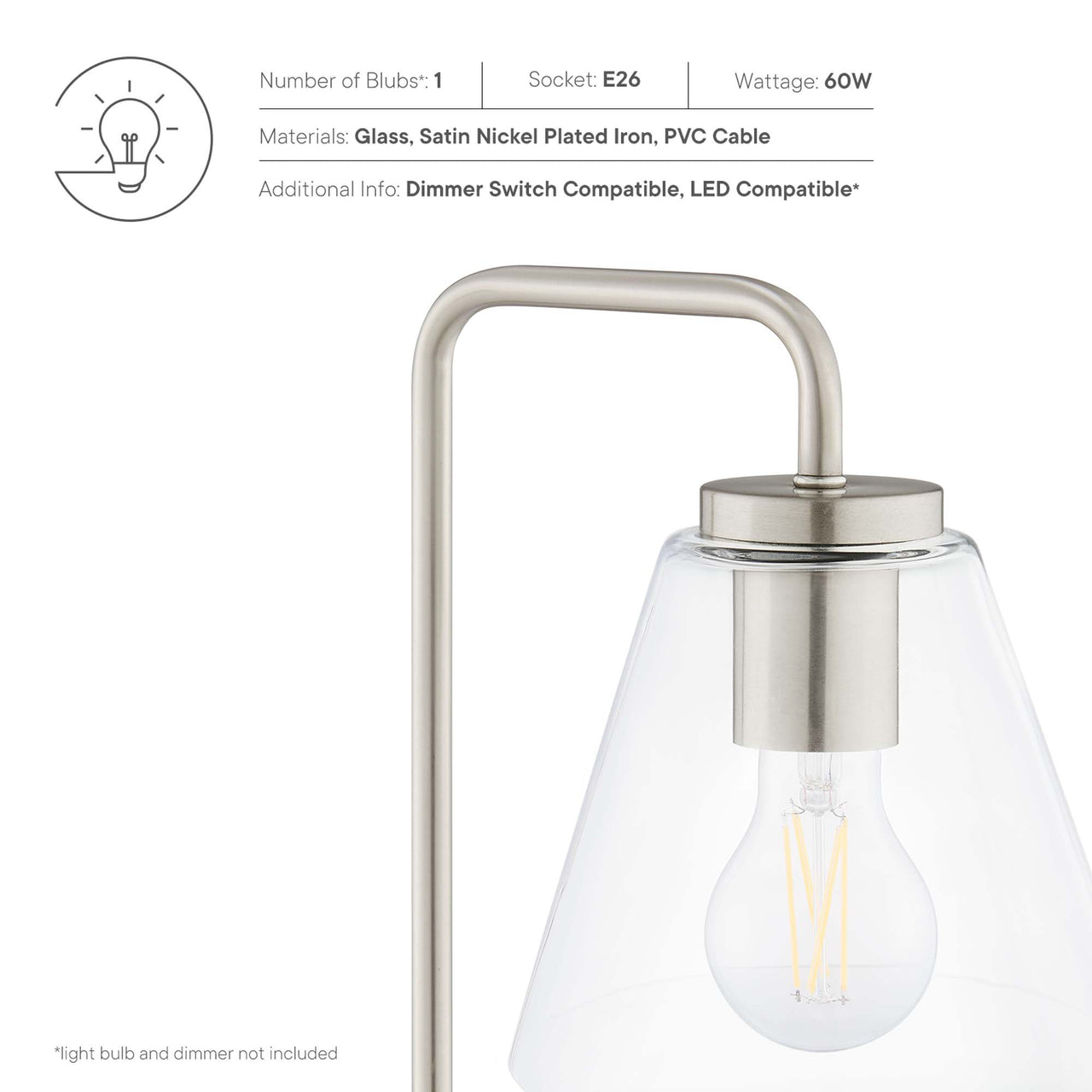 Lumen Cone Table Lamp, Satin Nickel