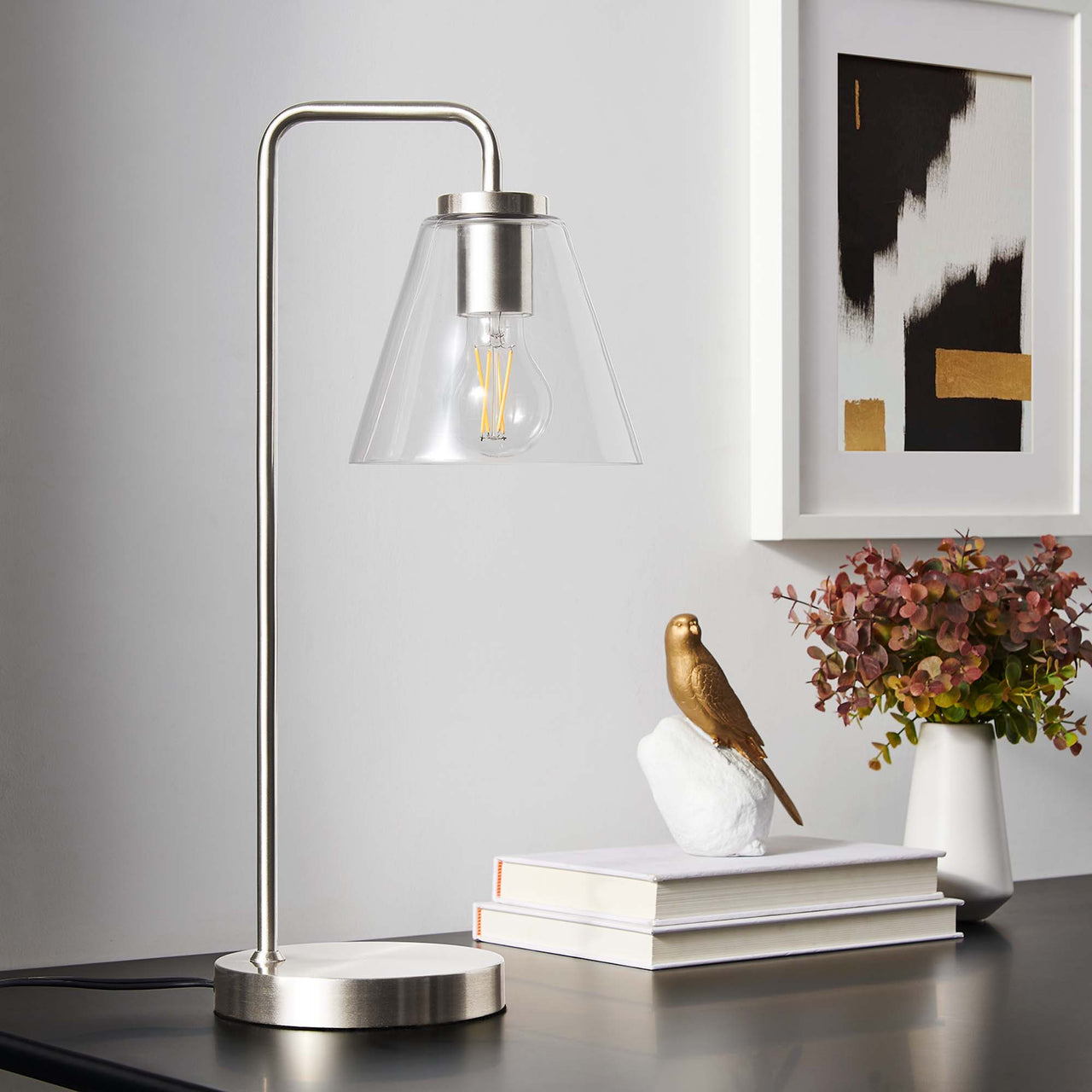 Lumen Cone Table Lamp, Satin Nickel