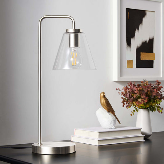 Lumen Cone Table Lamp, Satin Nickel