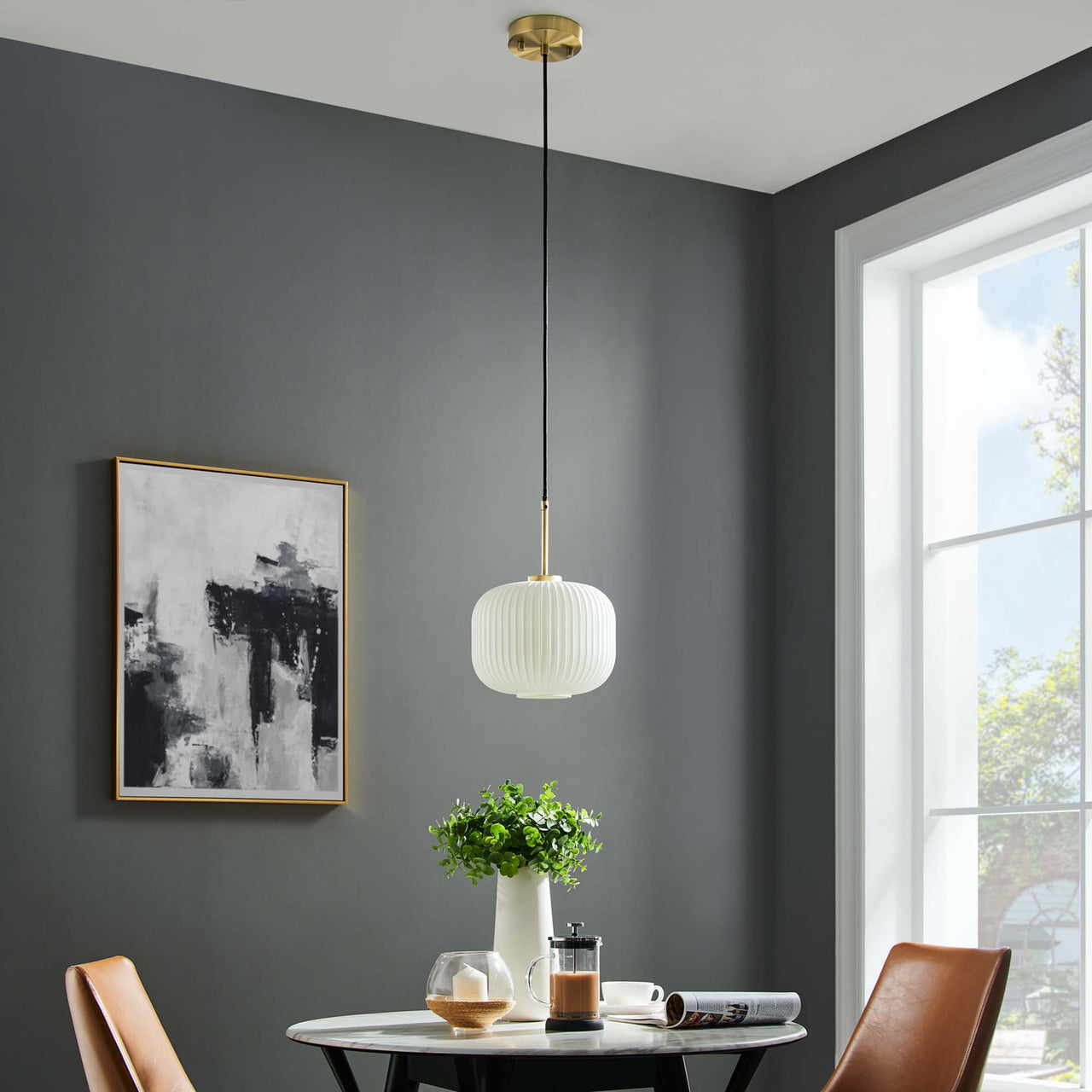 Carousel Pendant Light, White & Satin Brass