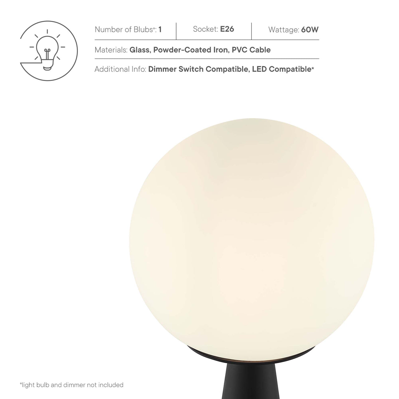 Lunetra Table Lamp, White & Black