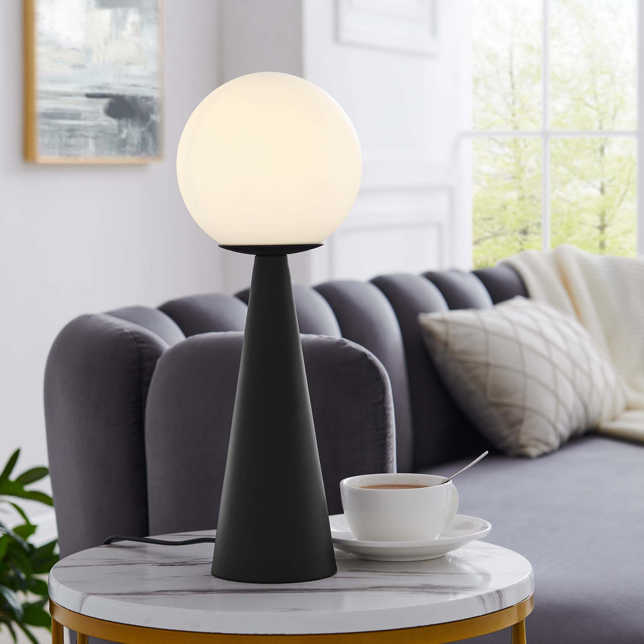Lunetra Table Lamp, White & Black