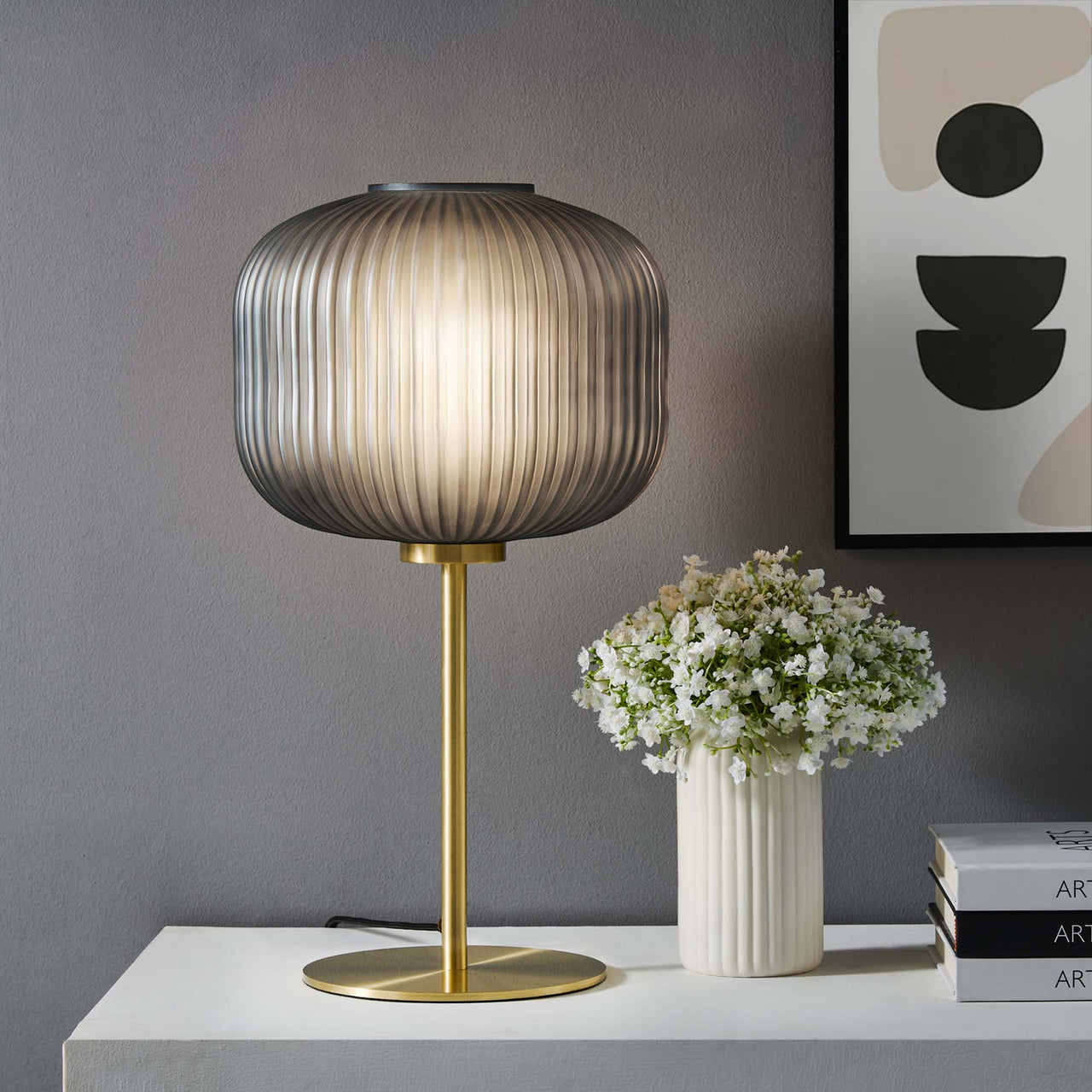 Carousel Table Lamp, Black & Satin Brass
