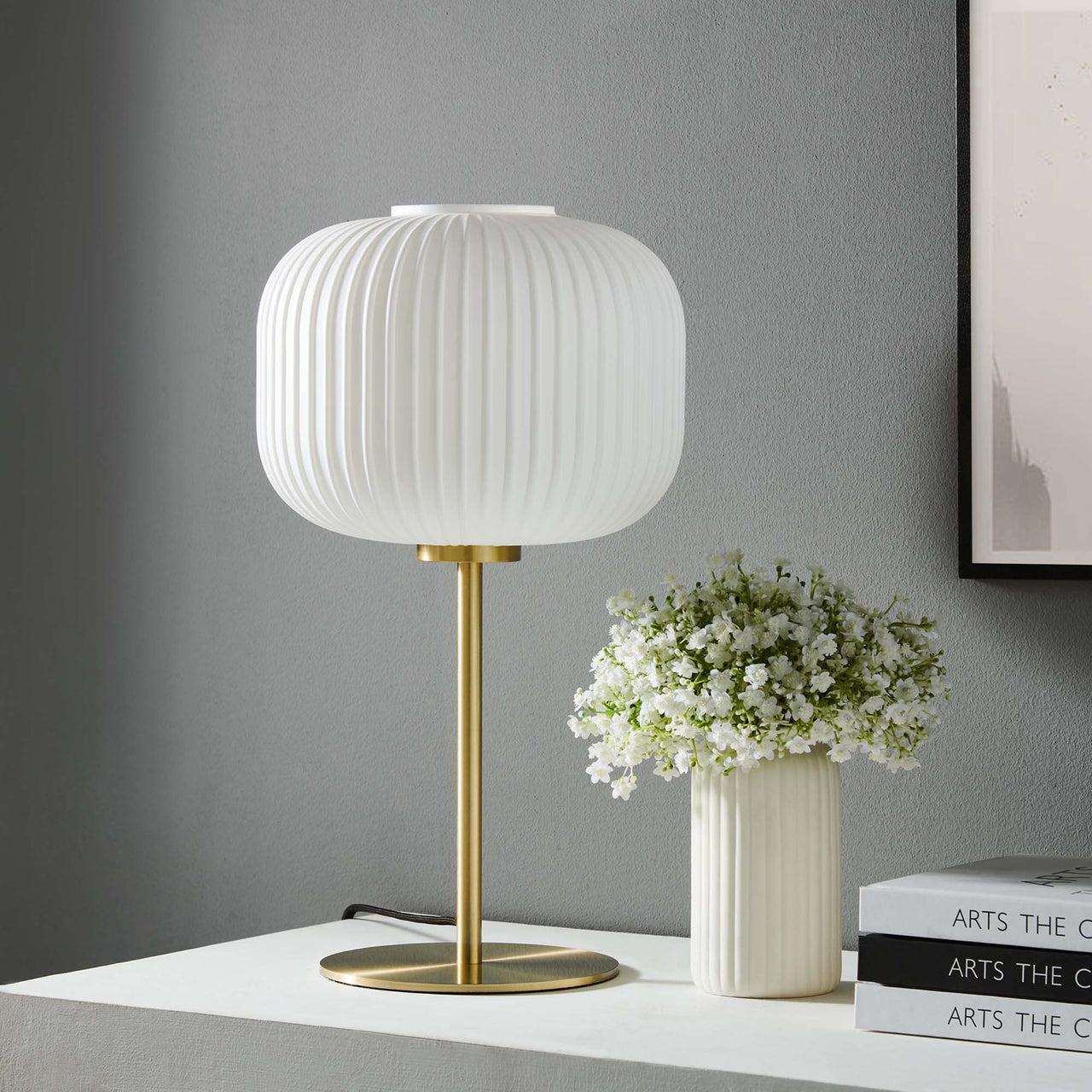 Carousel Table Lamp, White & Satin Brass