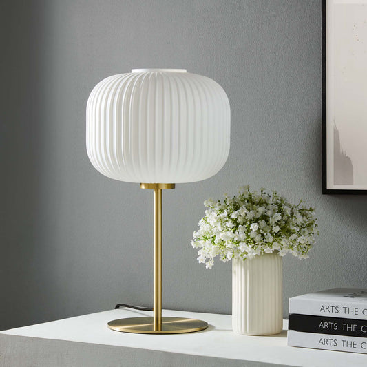 Carousel Table Lamp, White & Satin Brass