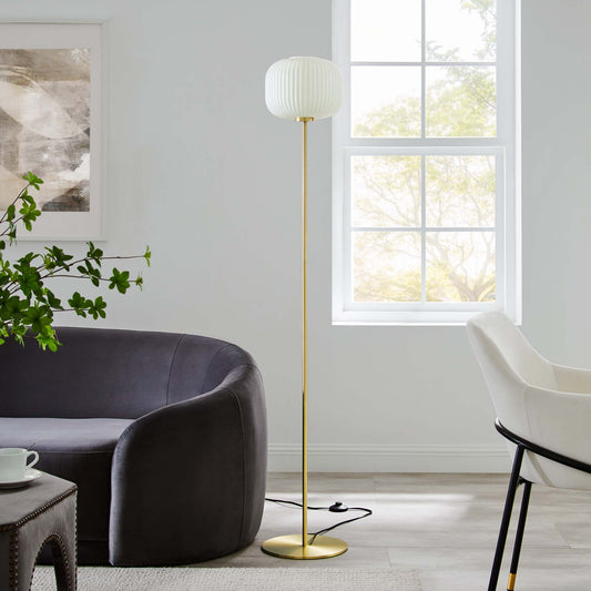 Carousel Floor Lamp, White & Satin Brass