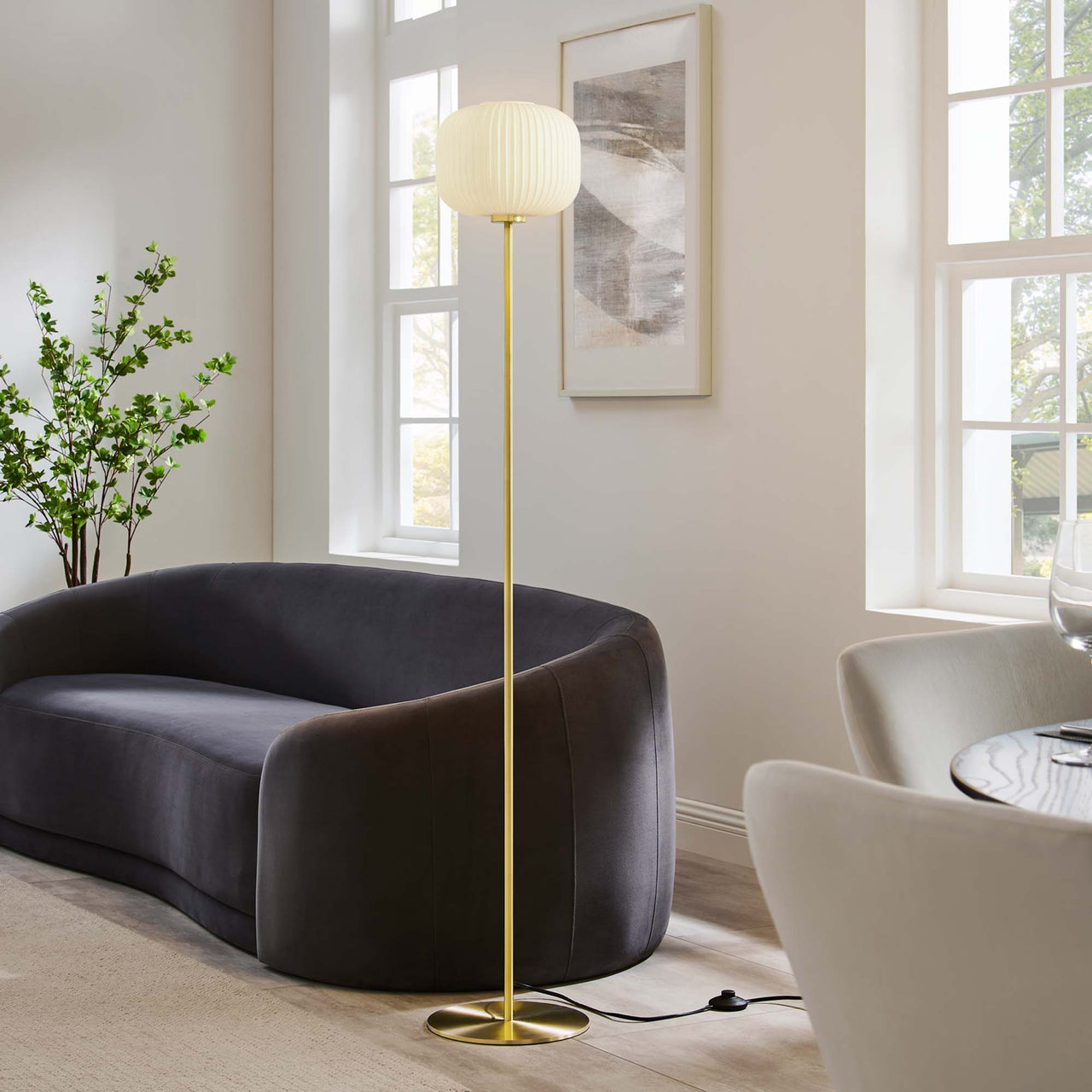 Carousel Floor Lamp, White & Satin Brass