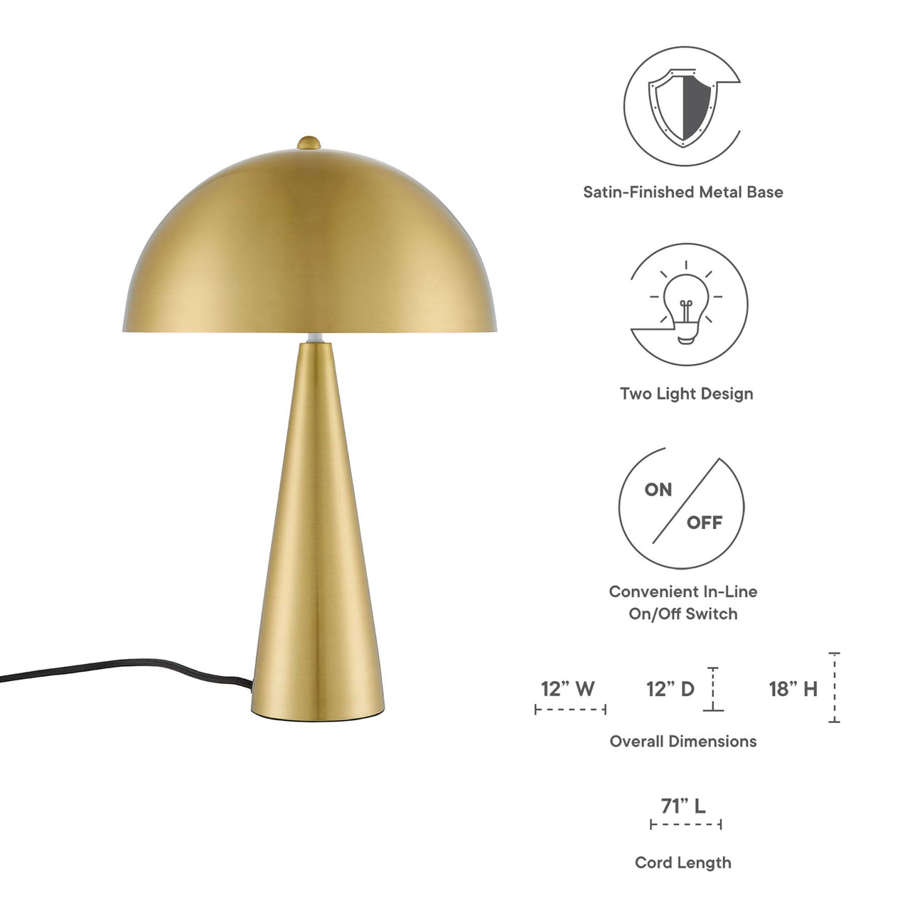 Agaric Table Lamp, Satin Brass