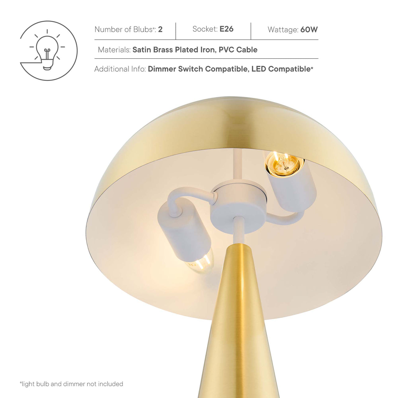 Agaric Table Lamp, Satin Brass