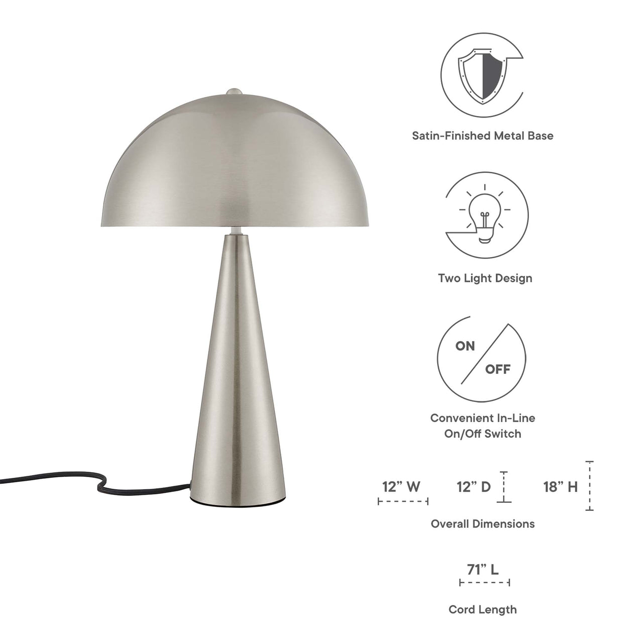 Agaric Table Lamp, Satin Nickel