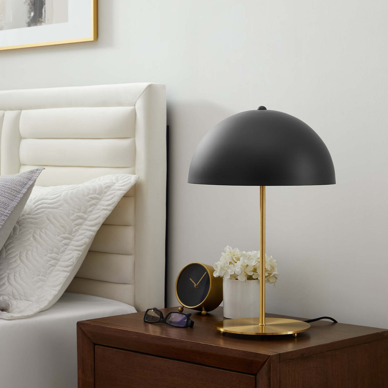Mushroom Table Lamp, Black & Satin Brass