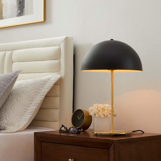 Mushroom Table Lamp, Black & Satin Brass