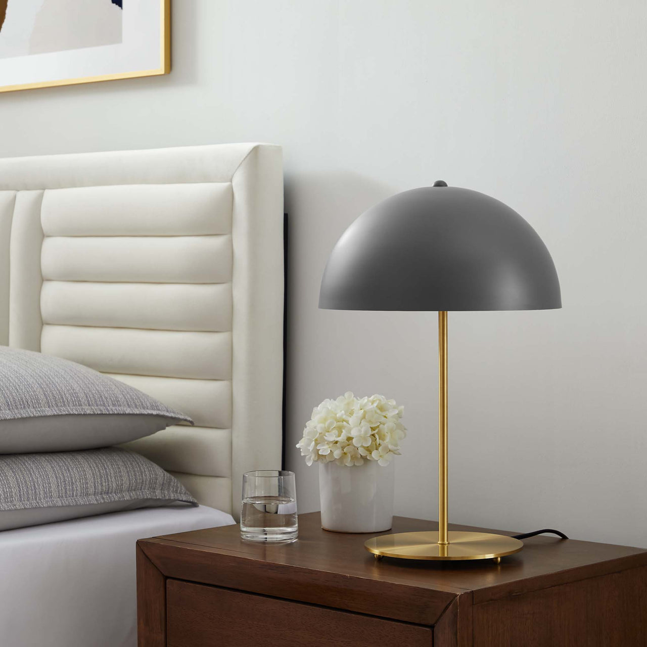 Mushroom Table Lamp, Gray & Satin Brass