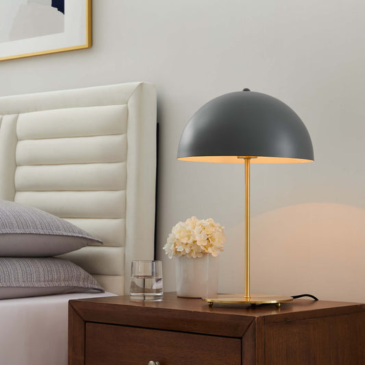 Mushroom Table Lamp, Gray & Satin Brass