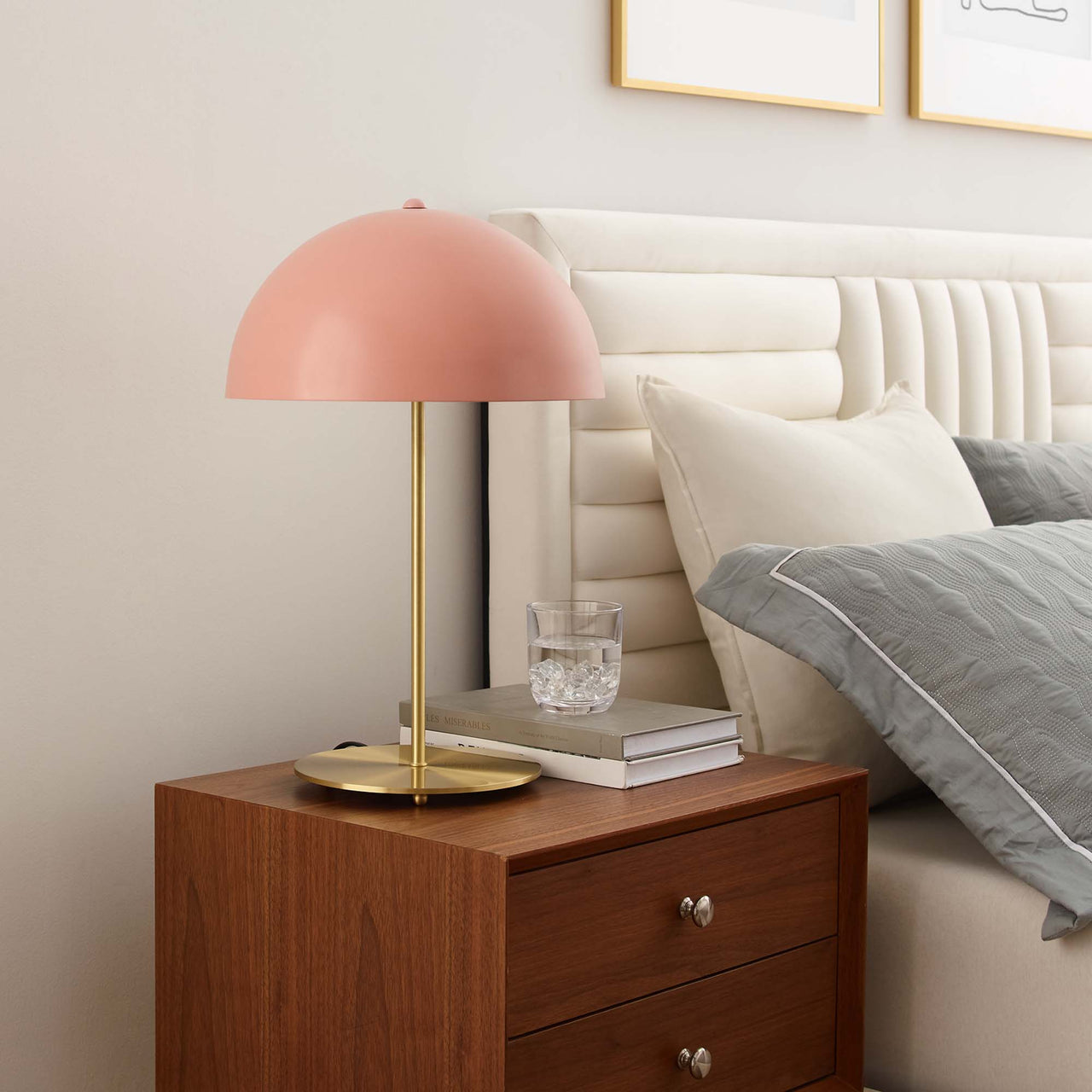 Mushroom Table Lamp, Pink & Satin Brass