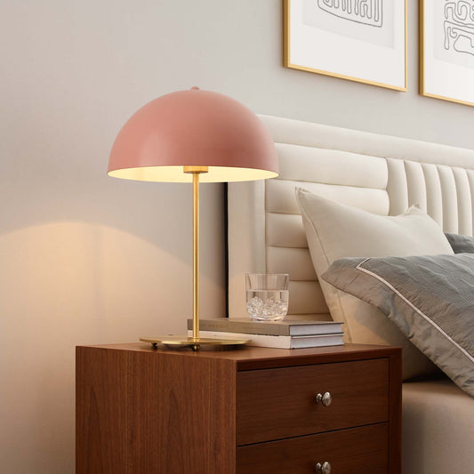 Mushroom Table Lamp, Pink & Satin Brass