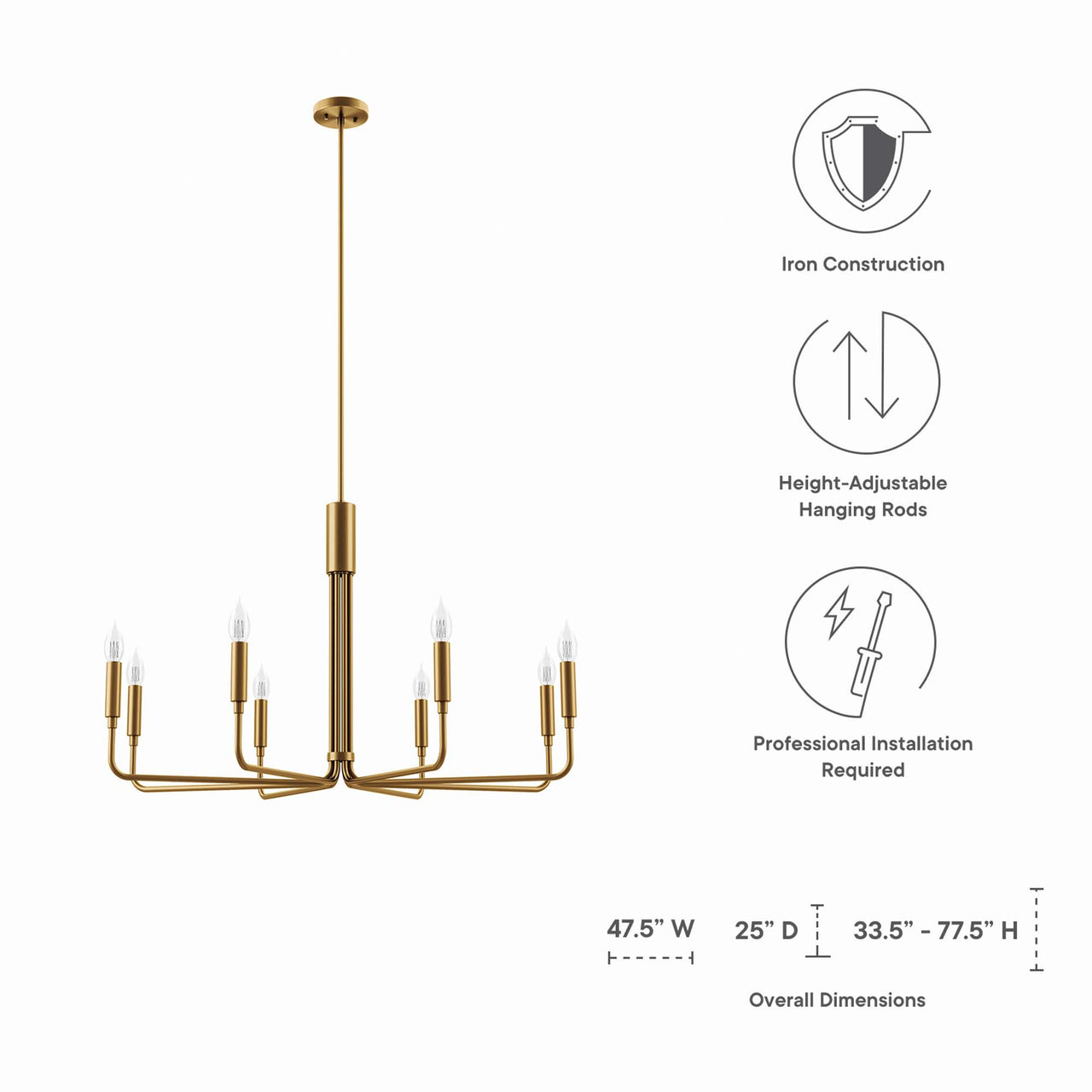 Ignite Chandelier, Large, Satin Brass