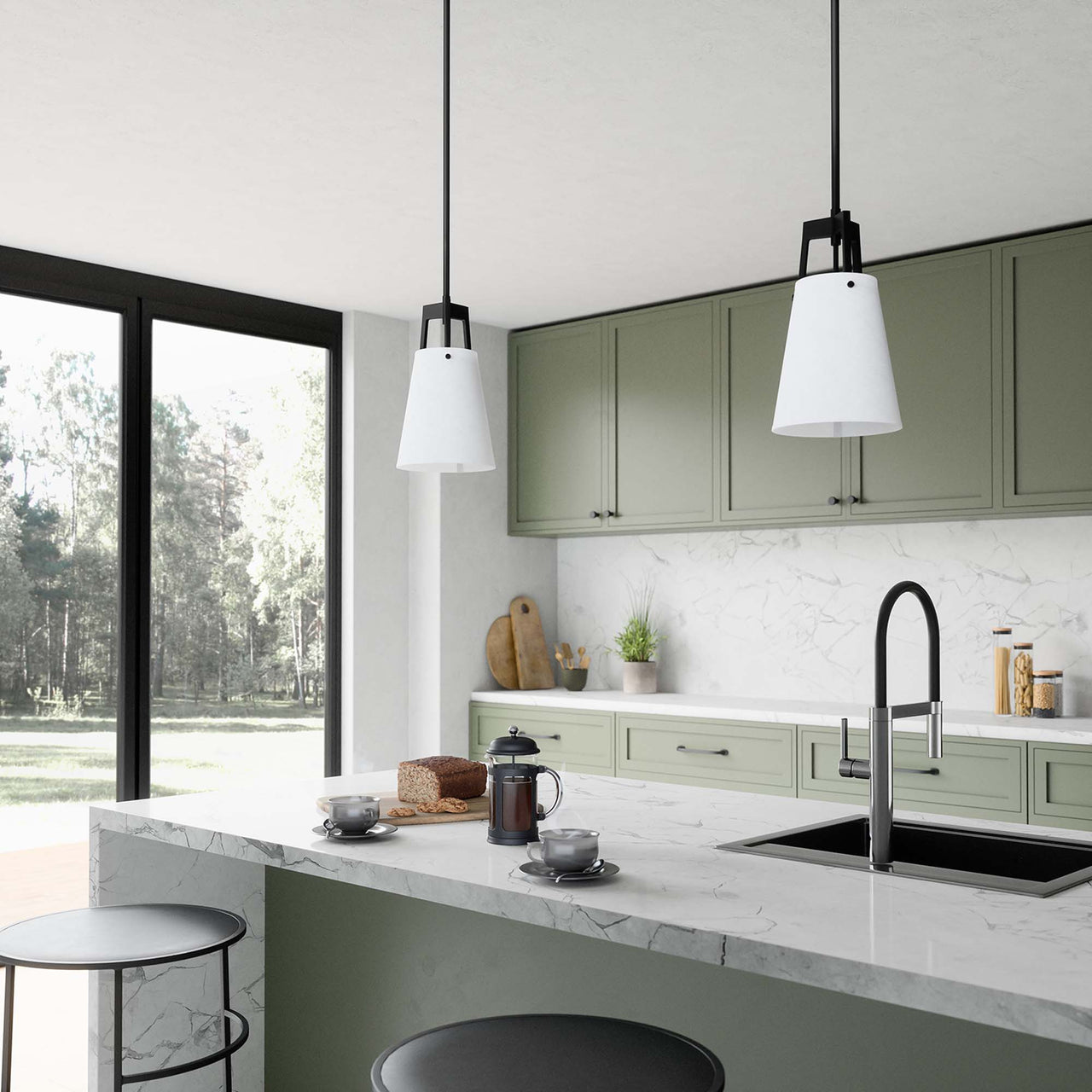 Luxvian Pendant Light, White & Bronze